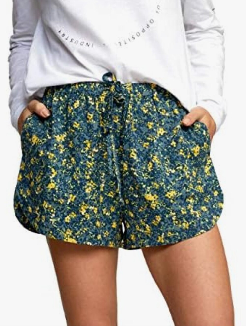 RVCA Women's Grounded Pull-On Shorts Navy Gray Yellow Floral Size Large